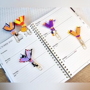 Set of 5 Halloween Ribbon Paperclip Bookmarks with Charms